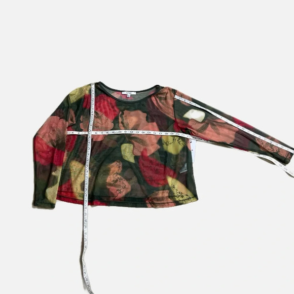 Sympli Floral Camo Mesh Cropped Top Size 12 Long Sleeve Scoop Neck NWT - Picture 13 of 14
